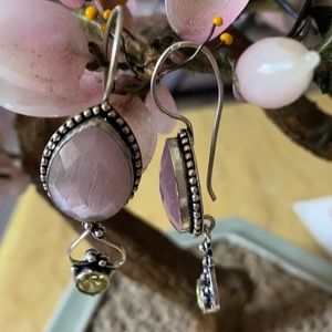 Vintage 925 pink quartz and citrine earring